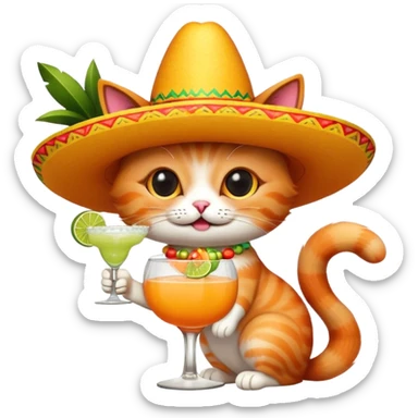 Cat wearing a sombrero drinking a margarita sticker