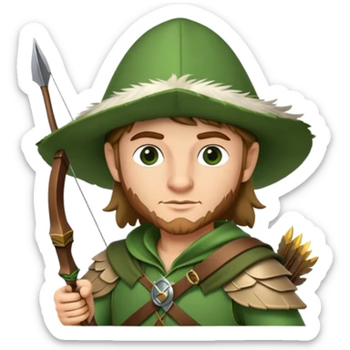 Robin Hood with bow and arrow wearing green outfit and feathered hat sticker