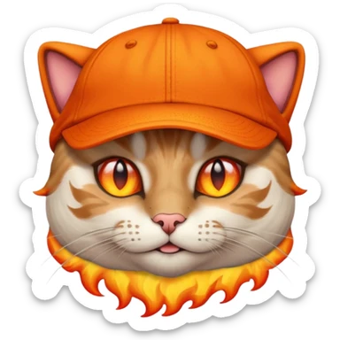 Cat with the flames in his eyes with a orange baseball hat on his head sticker