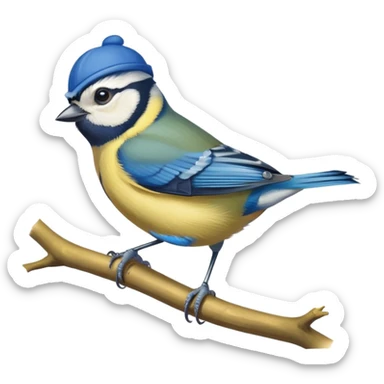 Eurasian blue tit bird with yellow belly and blue cap sticker