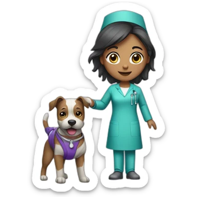 girl surgeon in a purple costume with a dog sticker