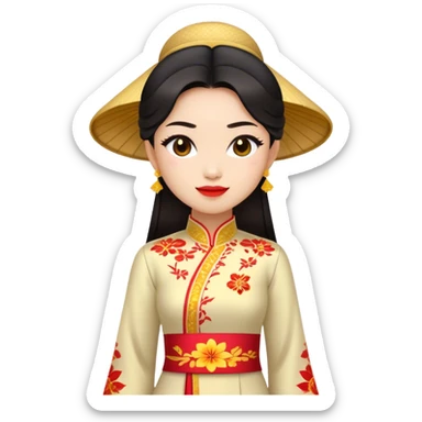 Cinematic Realistic Ao Dai Pop Culture Emoji, featuring an elegant portrayal of the traditional Vietnamese dress rendered with graceful textures and vibrant, cultural lighting. sticker