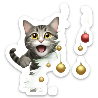 Cat attacking a Christmas tree  sticker