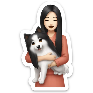 Japanese spitz dog hug black hair girl sticker