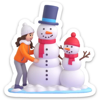kids building a snowman, playful and bright sticker