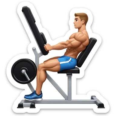 side-view bodybuilder seated weighted calf-raise machine lower leg exercise sticker
