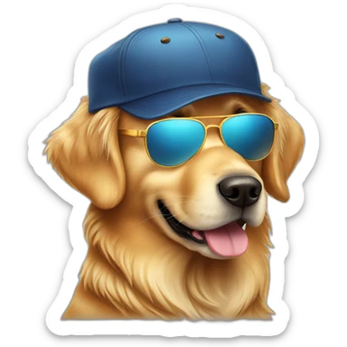 cute golden retriever wearing cap and sunglasses sticker