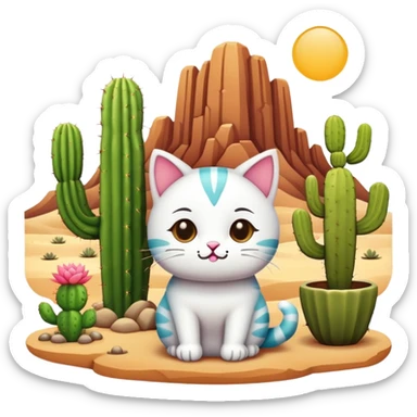 cute kawaii cactus cat desert landscape  sticker