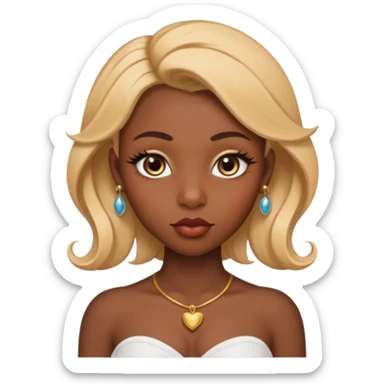darkskin female with eyebrows that are naturally shaped and frame eyes well, eyes that are almond-shaped with defined lashes. nd lips are full with a defined cupid’s bow, add also a septum piercing that adds an edgy, stylish flair. a middle-part, honey blonde bust-down with laid baby hairs sticker