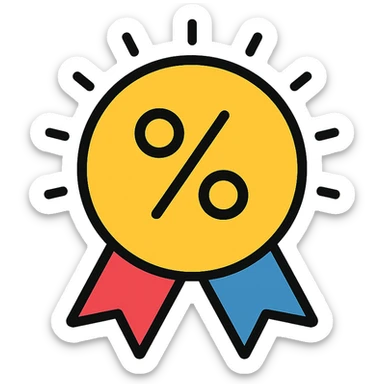 vector icon of a special deal with gold and colorful elements, elegant and minimalist flat design, isolated on white background, award badge style, 2D flat vector, trending icon look, soft shadows, no text, perfect for commercial use sticker