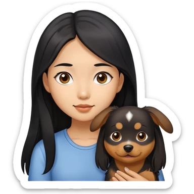 asian girl with long black hair with her small brown dog sticker