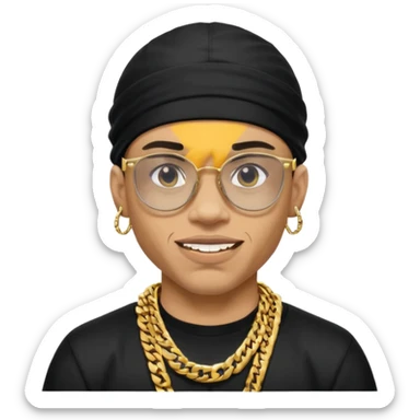 lightskin man with a black durag,a cuban link chain,glasses, and flexing grillz sticker