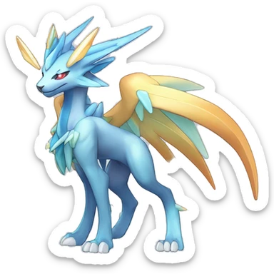  cool edgy shiny colorful godly ethereal Suicune-Dialga-Fakemon full body sticker