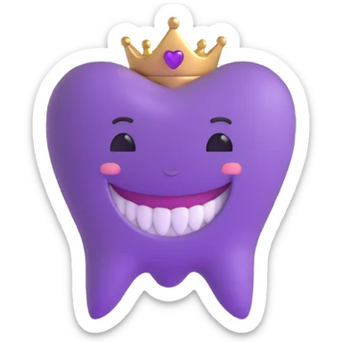 smiling face with purple heart eyes, big smile showing a tooth gap and a gold side tooth, brown background sticker