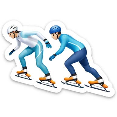 An icon showing a pair of speed skates gliding on an icy track, leaving sharp trails. The background features a grand speed skating arena with spectators, bright lights, and a winter landscape visible through the open structure. Transparent background enhances the dynamic motion. sticker