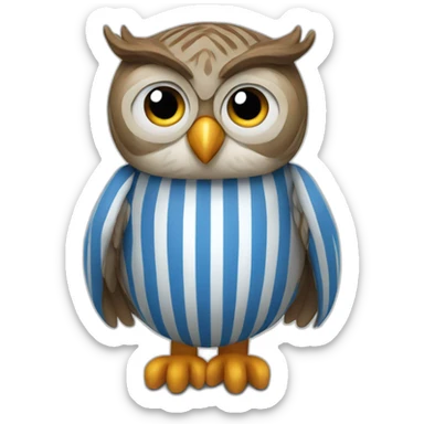 Owl wearing blue and white striped shirt sticker