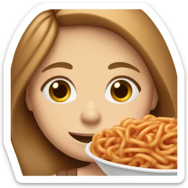 White girl blue eyes brown hair eating spaghetti  sticker