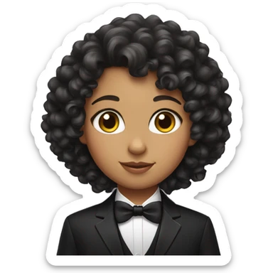 Girl curly hair with tuxedo cat sticker