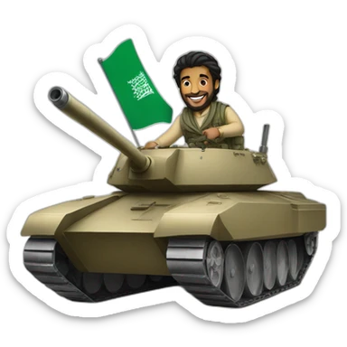 Prince from Saudi Arabia riding on a tank, smiling sticker