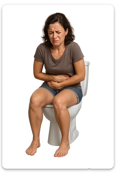 DONNA SUL WC CHE SI SFORZA CON MAL DI PANCIA, iperrealistico 4k sticker