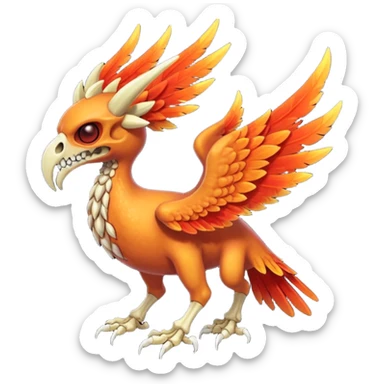 Skeletal skull-faced feathery fiery winged horned Amaura-Aurorus-Pokémon-Fakémon-hybrid-fusion-creature, full body sticker