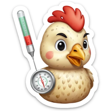 sick chicken with a thermometer in its mouth sticker