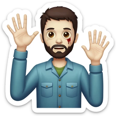 zombie with hands raised in celebration, dark brown hair and short full beard sticker