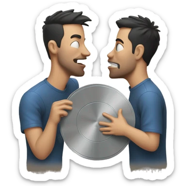two guys kissing a disk sticker