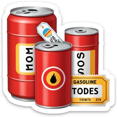 a can of gasoline and 2 tickets sticker