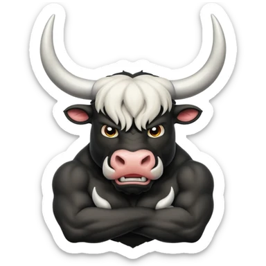 black angry powerful with white horns bull emoji sticker