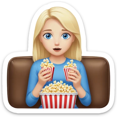 Blonde girl with blue eyes watching TV and eating popcorn sticker