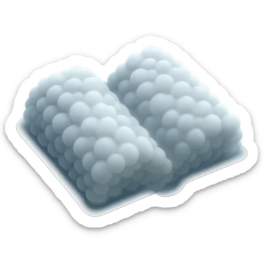thick open book made entirely of small, very bright white fluffy convex clouds, matte glass style, no background sticker