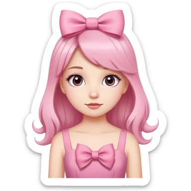 Cute girly girl character with pink dress, long eyelashes, and hair bow sticker