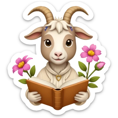 beige goat reading books + flower sticker