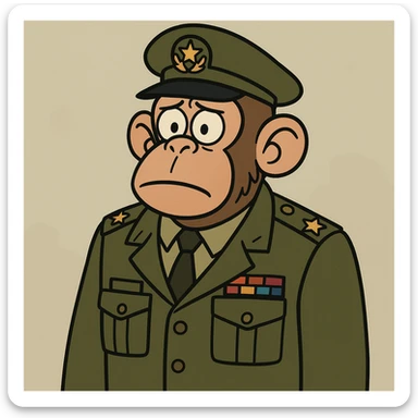 cartoon style monkey in a military uniform sticker