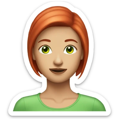 red straight haired woman face with green eyes short hair morning greeting sticker