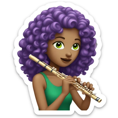 White girl with purple curly hair and green eyes playing flute sticker