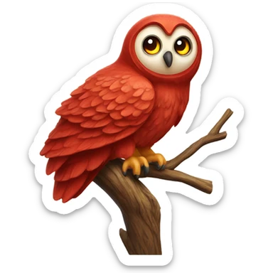real red owl on branch sticker