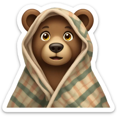 Bear wearing blanket sticker