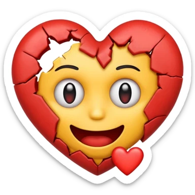 Emoji face holding a ripped out heart sticker
