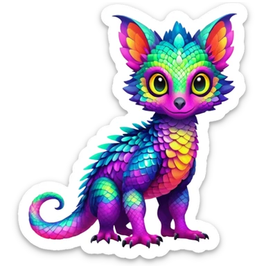 Exotic vibrant lush neon-colored Fakémon-Trico-creature (full body) sticker