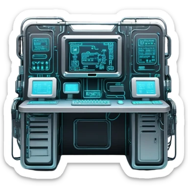 monochrome cyberpunk hacker terminal command center sticker