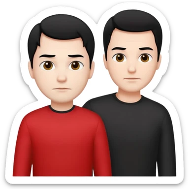 make a father and a son. both with straight black hair. both have white skin. they have to be wearing black and red clothes. there are only two people. sticker