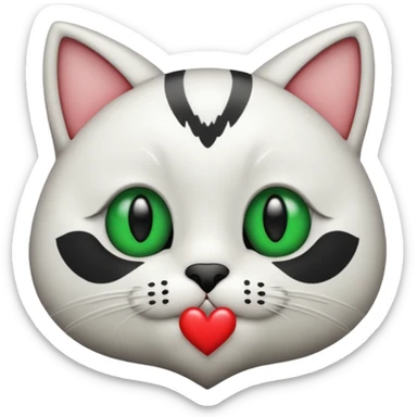 Emoji de un gato blanco y negro con ojos verdes, mandando un beso de corazón  sticker