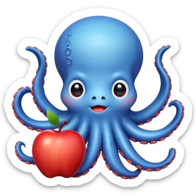 blue kawaii octopus holding an apple sticker