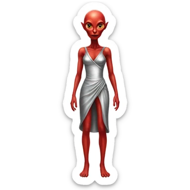 alien red female in silver dress, full figure sticker