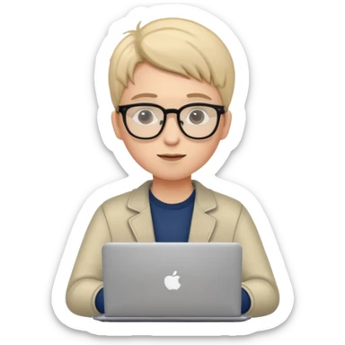 un estudiante que este parado con sus lentes y su laptop sticker