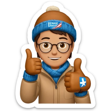thumbs up in bernie sanders brown mitten sticker