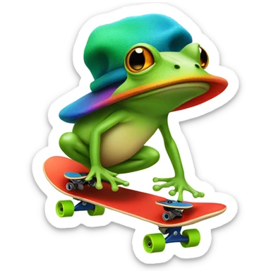 Frog with a mushroom hat skateboarding sticker