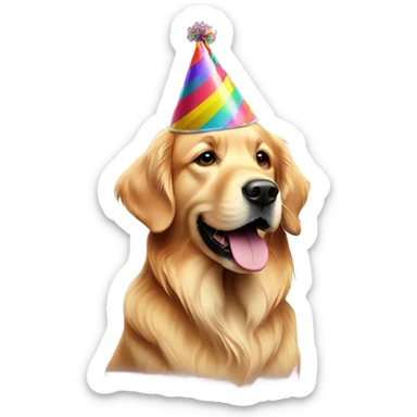 Golden retriever wearing birthday hat sticker